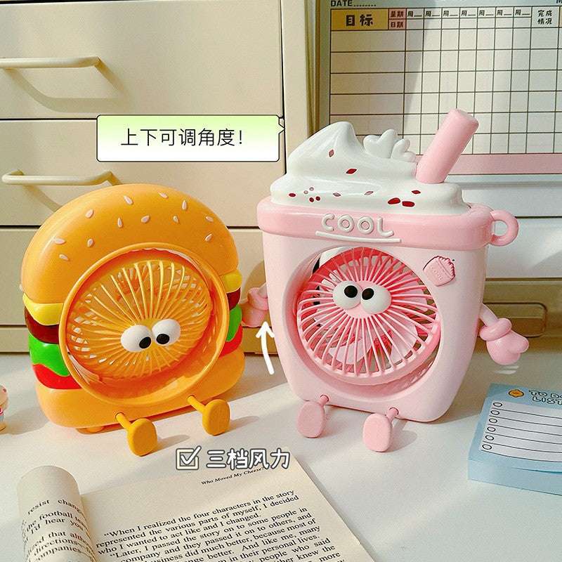 Food Toy Series Cartoon Electric Fan Summer Small Dormitory Fan USB Mini Fan Portable Handheld Fan