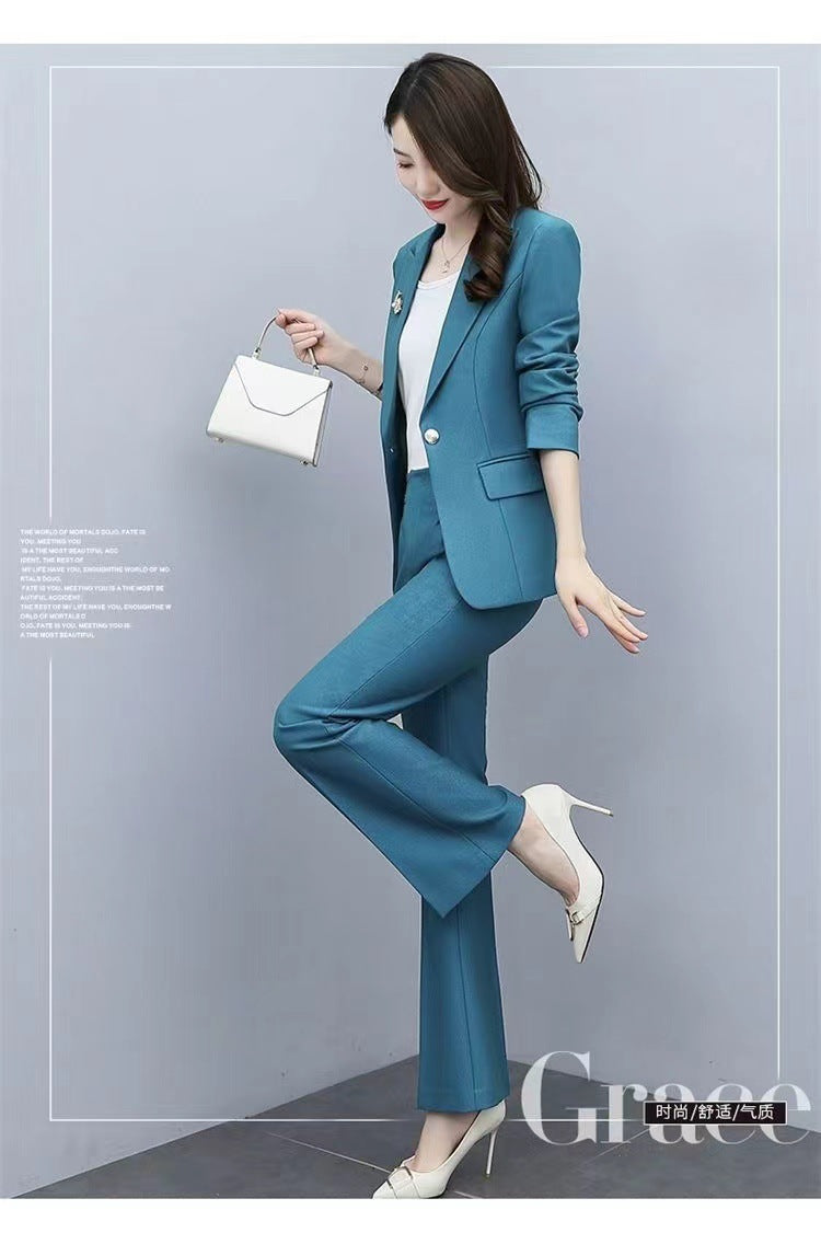 This Year's Hot Spring Style New Slim Fit Professional Fashion Bootcut Pants Women's Two-Piece Suit