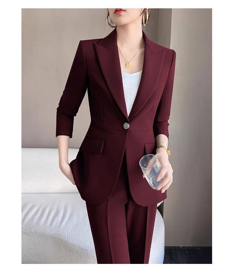 Fashionable Ancora Red Suit Suit Women's 2025 Autumn New Commuting Professional Work Clothes Slim Suit Two-Piece Set