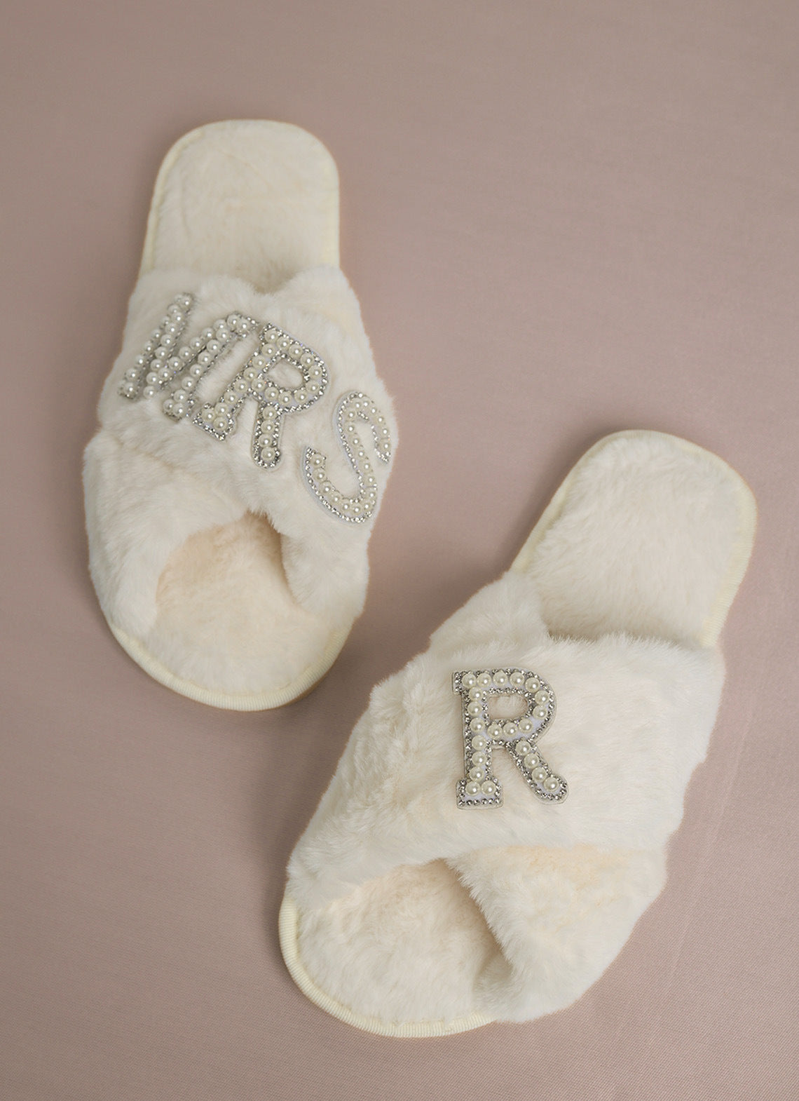 Bride Plush Slippers Cross-Border Popular Pearl Letters Bride Cross Plush Slippers Bachelor Party Wedding