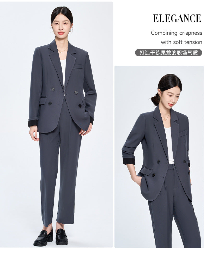 Cross-Border Gray Blazer for Women, New Spring and Autumn Style, Professional Formal Wear, Light Workplace Workwear, High-End Suit Set