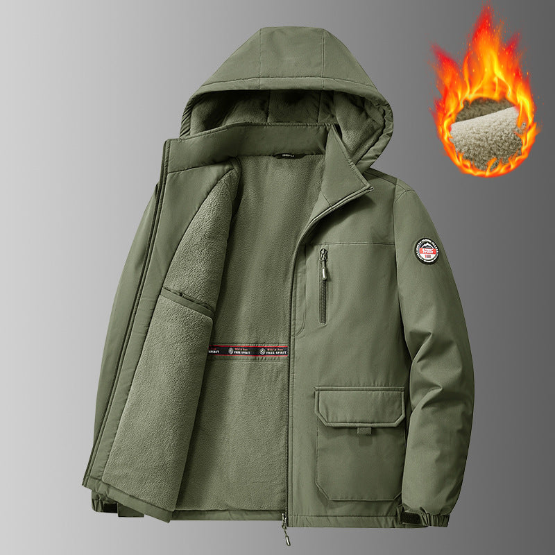 Cotton Jacket Fleece-Lined Thickeneded Windproof Waterproof Warm Autumn and Winter Cotton Jacket Large Size Workwear Outdoor Cotton Jacket for Men 8812