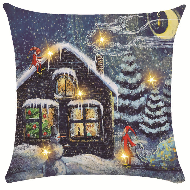 New Amazon Christmas decorative pillow cover snowman printed cushion cover LED pillow light cushion customization