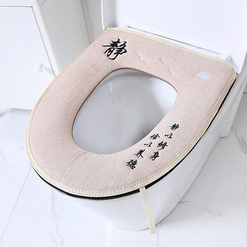 Household toilet cover portable zipper toilet seat cushion winter plush toilet seat cover waterproof thickened toilet mat