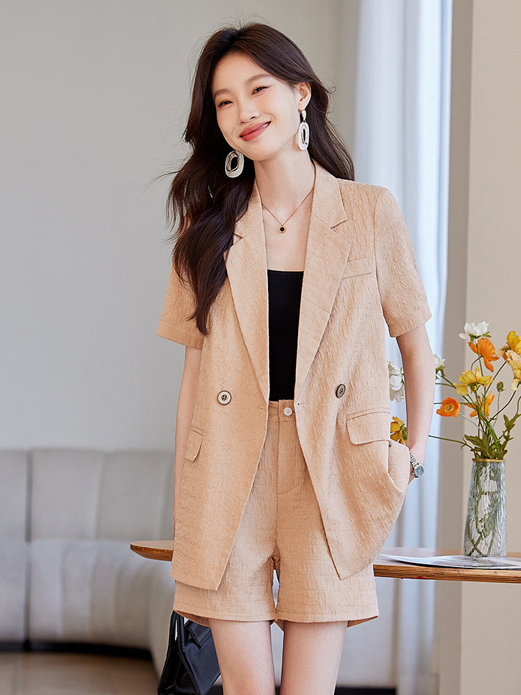 Black Short-Sleeved Suit Jacket for Women 2025 New Summer Thin Fashion Casual High-End Loose Shorts Suit