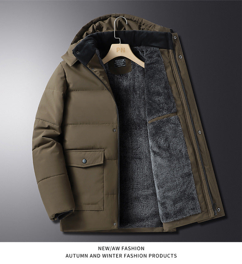Winter Grandpa Cotton-Padded Jacket for Middle-Aged and Elderly Men, Thick Fleece-Lined Hooded Warm Coat, Middle-Aged and Elderly Dad's Cotton-Padded Jacket