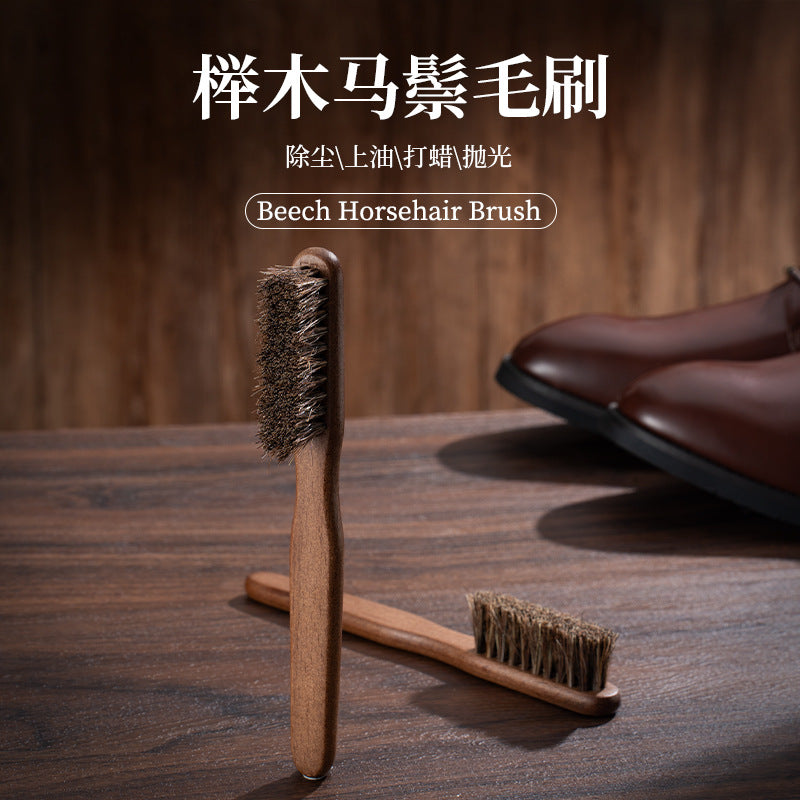 Beech Horsehair Brush for Leather Shoes, Oiling, Polishing, Dust Removal, Shoe Brush, Horsehair Cleaning Brush for Shiny White Shoes