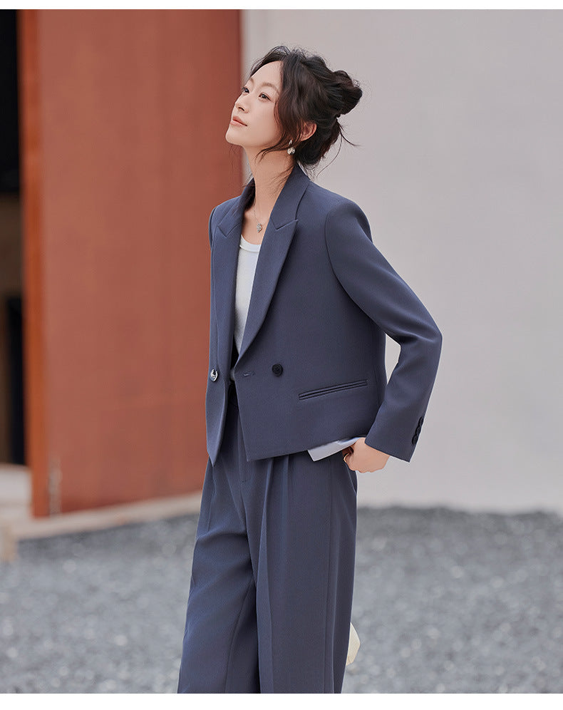 Cross-Border Gray Short Blazer for Women, New Spring and Autumn Style, Petite Professional Casual Workwear Suit