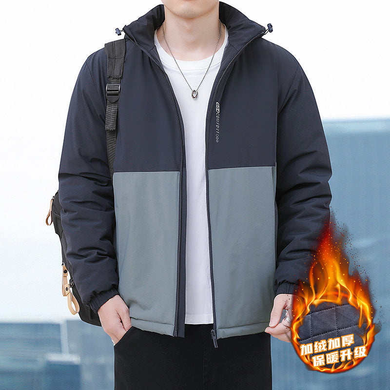 2024 Autumn and Winter New Cross-Border Men's Cotton Jacket Large Size Comfortable Fleece-Lined Warm Coat with Detachable Hood