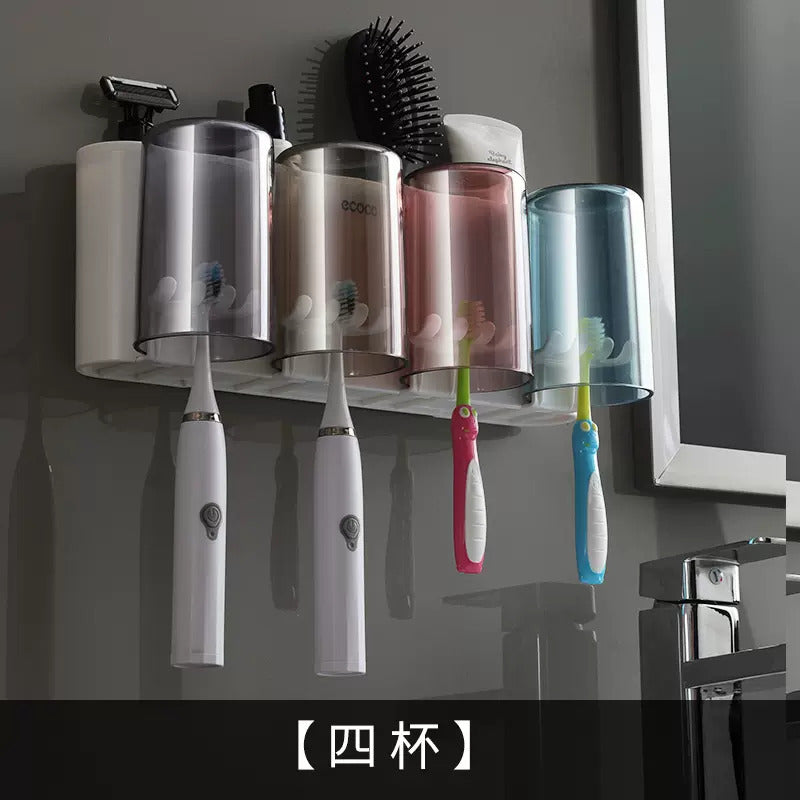 Wall-mounted toothbrush holder toilet non-perforated toothpaste toothbrush storage rack transparent mouthwash cup brushing cup suit