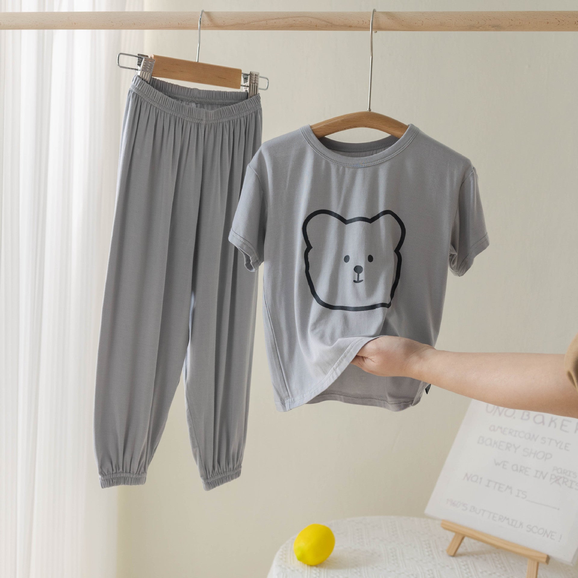 Children's Modal Pajamas Summer Thin Short-sleeved Trousers Ice Silk Middle-aged Boys and Girls Home Suit Summer