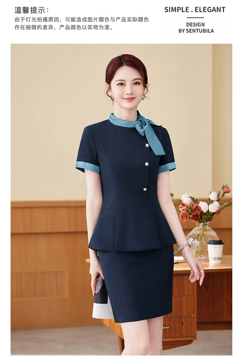 Short-Sleeved Stewardess Elegant Beauty Salon Oral Front Desk Work Clothes Professional Suit Female Hotel Reception Service Staff Uniform
