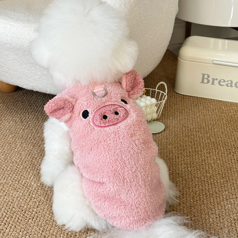 Winter New Ins Style fleece-lined Warm Pet Dog Cat Clothes Teddy Bixiong VIP Cartoon Embroidered Vest