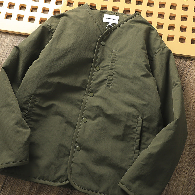 Retro Collarless Layered Thickeneded Men's Winter Jacket Loose Casual Autumn and Winter Warm Inner Lining Men's Cotton Jacket