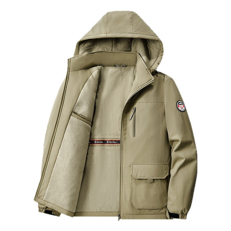 Cotton Jacket Fleece-Lined Thickeneded Windproof Waterproof Warm Autumn and Winter Cotton Jacket Large Size Workwear Outdoor Cotton Jacket for Men 8812
