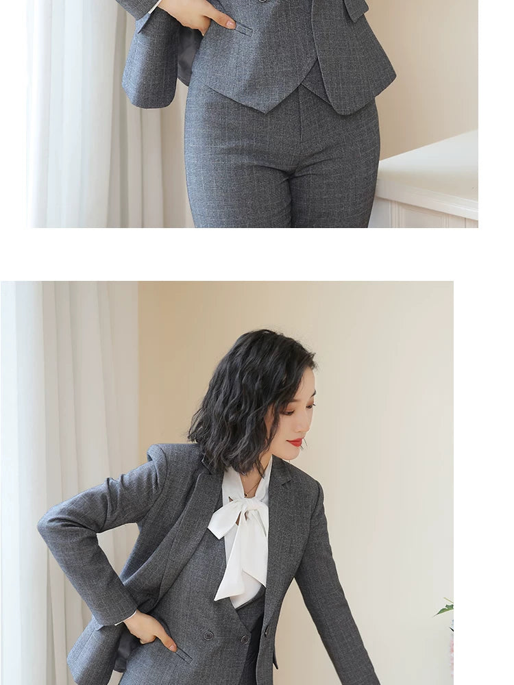 Business Fortress Women's Suit suit Work Clothes Fashion Chanel Elegant Grey Business Suit Vest Work Wear