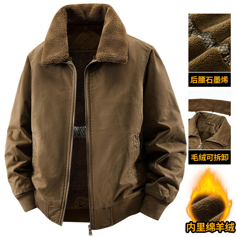2025 New Winter Men's Workwear Large Size Imitation Wool Velvet Cotton Jacket Men's Warm Cotton Clothing Winter Cotton Clothing 7958