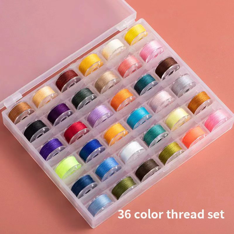 Bobbin with thread 25/36 grid thread set sewing machine bottom thread lock core box set 36 grid transparent bobbin with thread