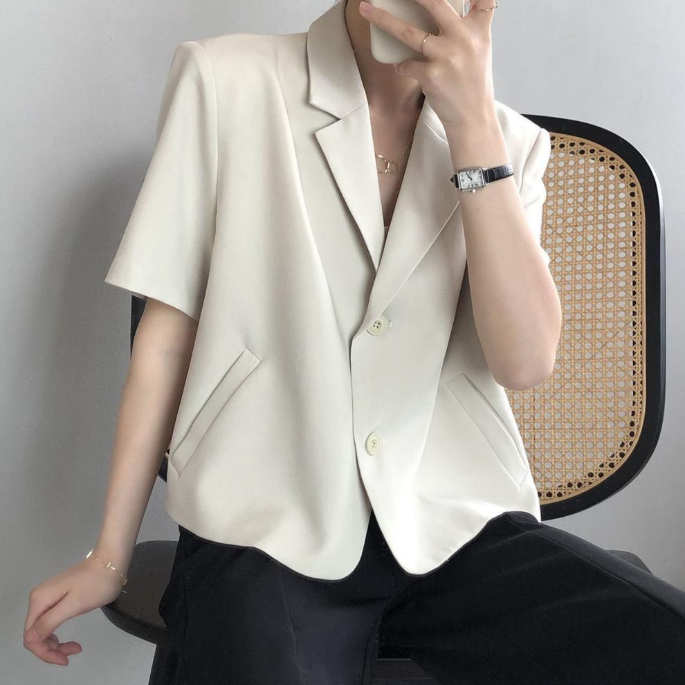 Fashion Short-Sleeve Blazer for Women 2025 Summer Thin Korean Version New Drapey Short Casual Blazer Top