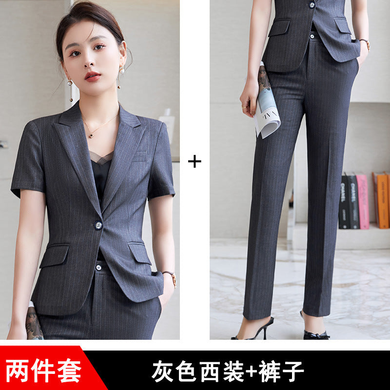 Hotel Front Desk Jewelry Store Work Clothes Classy New Stripesd Suit Suit Women's Summer Thin Short-Sleeved Business Wear