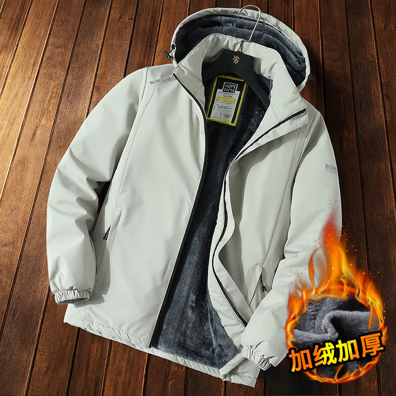 Winter Windproof Jacket Men's Hooded Cotton Work Jacket Cotton Coat Fleece-Lined Thickeneded Warm Autumn and Winter Men's Jacket