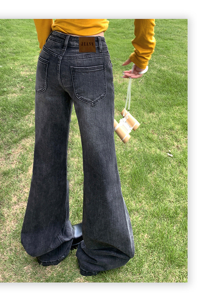 American Style Black and Gray Low-Waist Bootcut Jeans for Women 2025 Autumn and Winter New Sexy Elastic Slimming Look Versatile Bell-Bottom Pants