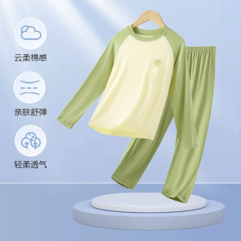 Children's Home Clothes Spring and Summer Modal Long Sleeve Trousers Pajamas suit Boys and Girls Shoulder Cooler Air-conditioning Clothes