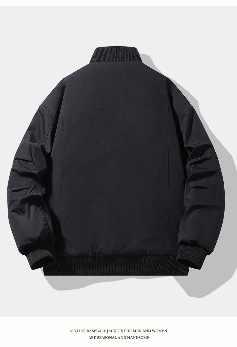 Casual Clothing for Men, Flight-Style Warm Clothing, Men's Hong Kong-Style Trench Coat, Youth Trendy Brand, 2025 Winter Fleece-Lined Thick Short Cotton Jacket