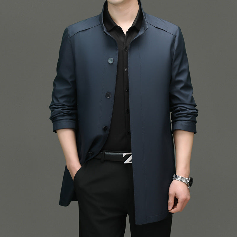 Is the brand of middle-aged and elderly men's windbreaker coat 2024 new winter stand collar long business dad cotton-padded jacket