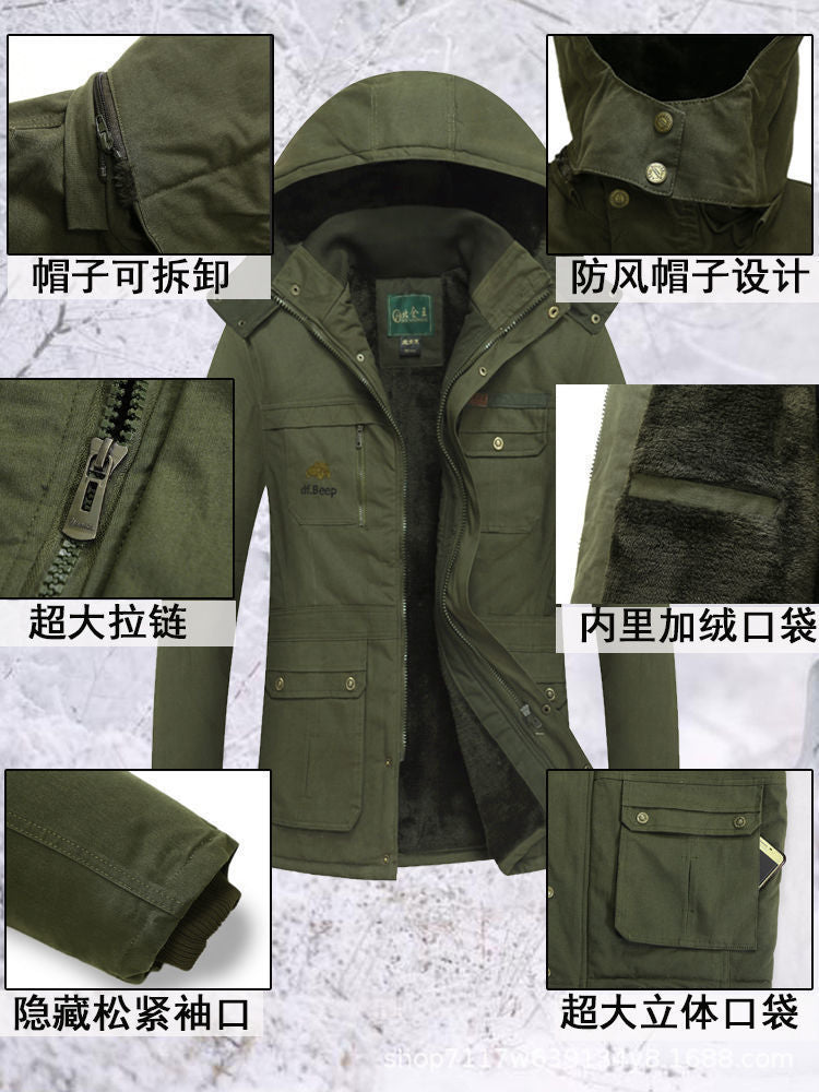 Beicangwang Winter Cotton-Padded Jacket for Men, Fleece-Lined, Thickened, Warm, Cold-Proof, Labor Protection Cotton Coat, Outdoor Cotton Material, Welding Workwear Cotton Jacket