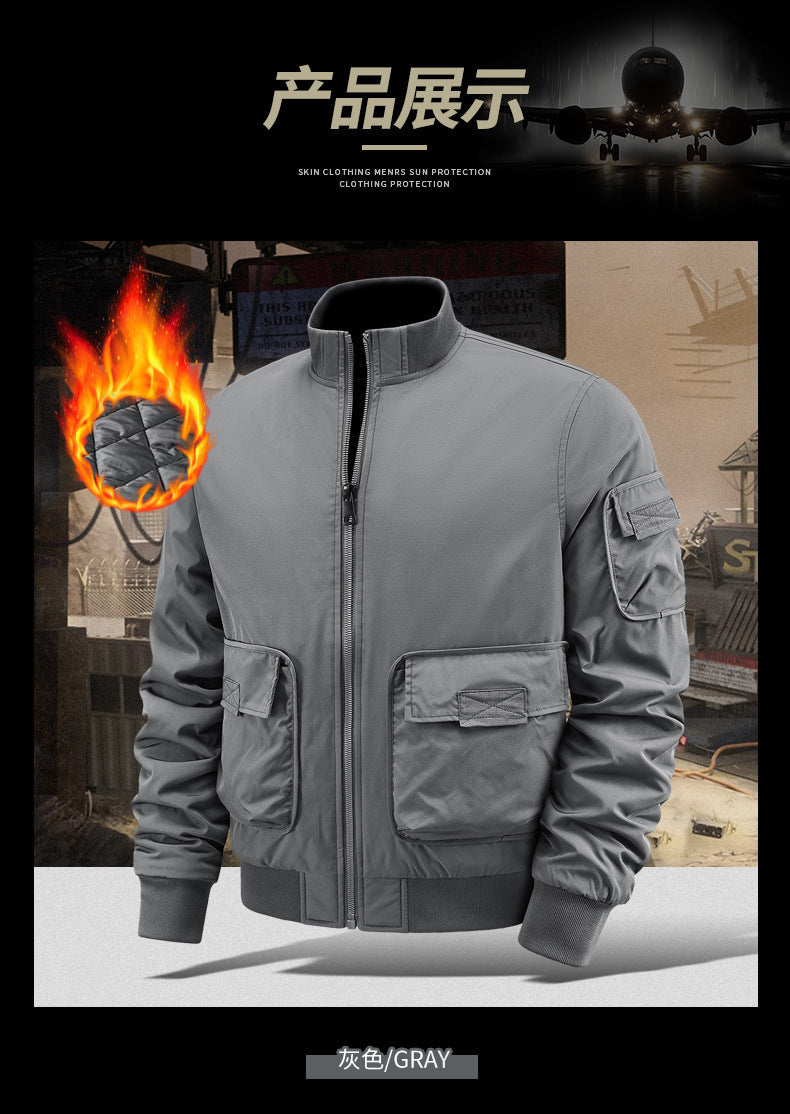 Flying Suit Men's Jacket Cotton Coat Autumn and Winter American Retro Loose Casual Middle-aged Casual Jacket Cotton Coat Coat