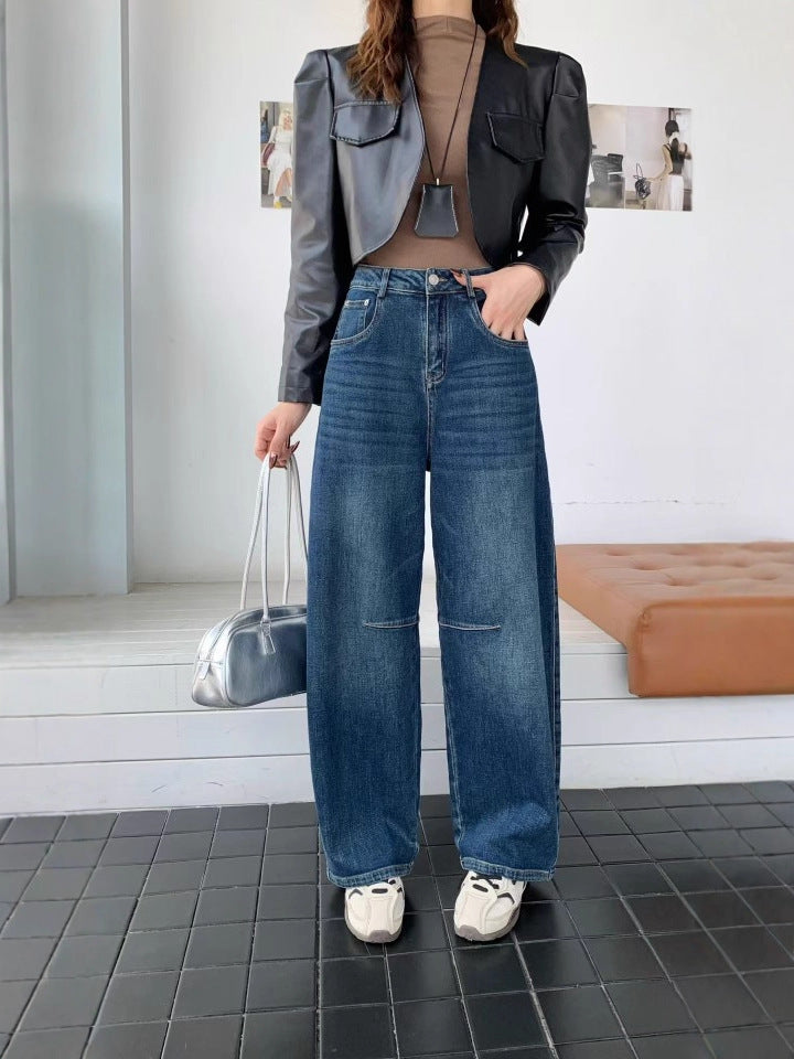 Yang Mi's Same Style Jeans, New Style, Simple, Fashionable, Versatile, Slimming and Leg-Lengthening Straight Jeans for Women