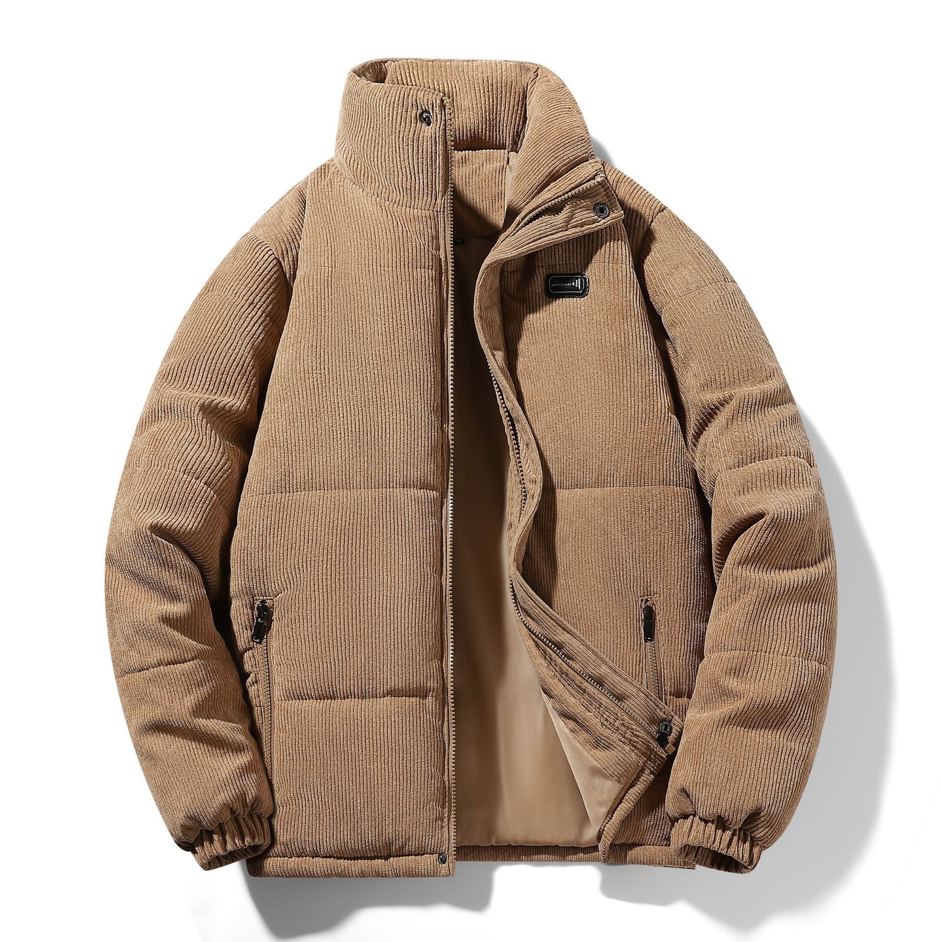 Thickened corduroy cotton-padded jacket for autumn and winter men's warm neck protection stand collar cotton-padded jacket European and American plus size fashionable cotton-padded jacket