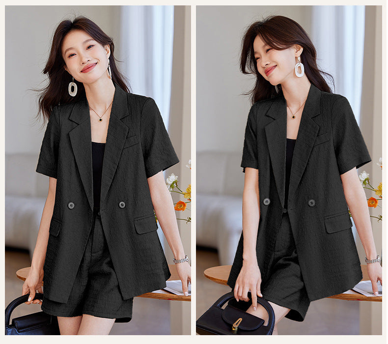 Black Short-Sleeved Suit Jacket for Women 2025 New Summer Thin Fashion Casual High-End Loose Shorts Suit