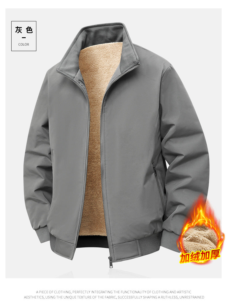 Thick Velvet Jacket 2025 Large Size Men's Outwear Autumn and Winter Middle-Aged and Elderly Stand-Up Collar Business Dad's Cotton Outwear