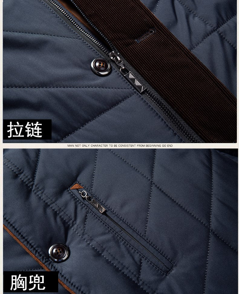 Cross-border 2024 winter father's warm casual cotton-padded jacket stand collar thickened middle-aged and elderly fashion cotton-padded casual coat
