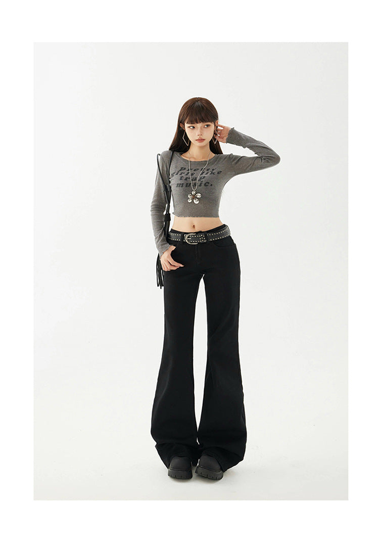 Yc&2-Color American Retro Low-Waist Sexy Flared Pants for Autumn and Winter Micro-Elastic Versatile Slimming Look Jeans for Women