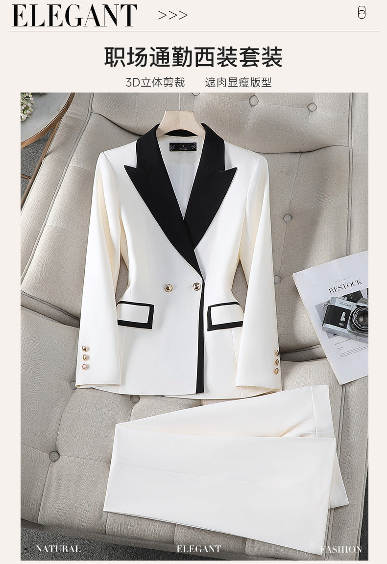 Cross-Border Women's Blazer for Spring and Autumn, New Style with a High-End Feel, Color-Blocking, Fashionable and Elegant, Goddess-Like Host Professional Suit