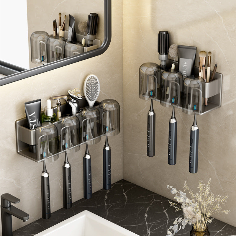 Toothbrush Rack Without Punching Gun Gray Bathroom Mouthwash Cup Tooth Cup Wall-Mounted Storage Box Electric Toothbrush Rack