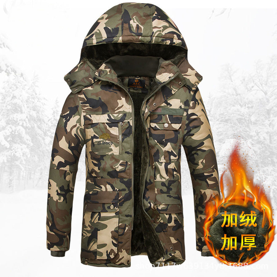 Beicangwang Winter Cotton-Padded Jacket for Men, Fleece-Lined, Thickened, Warm, Cold-Proof, Labor Protection Cotton Coat, Outdoor Cotton Material, Welding Workwear Cotton Jacket