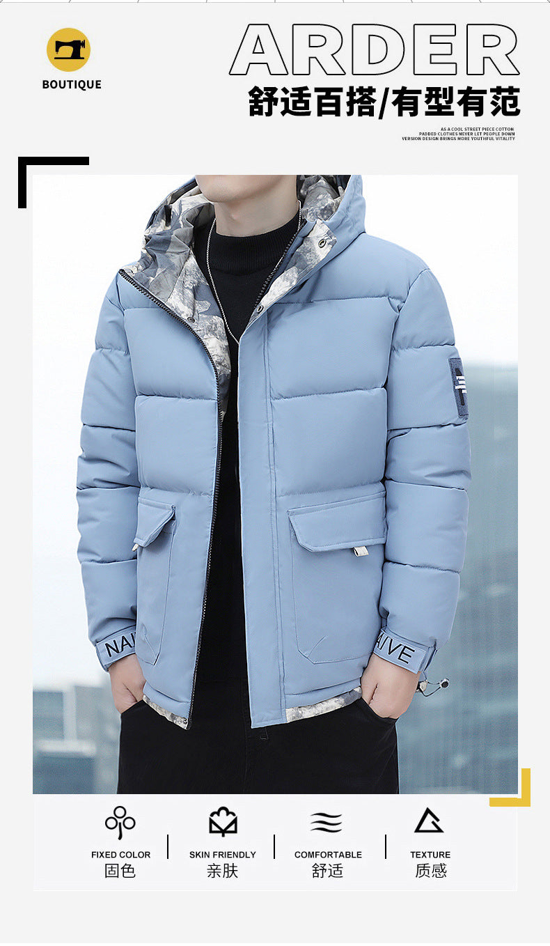 New Winter Casual Men's Warm Jacket Cotton-padded Coat Fashionable Cotton-padded Coat Thickened Top All-match Cotton-padded Coat Hooded Cardigan