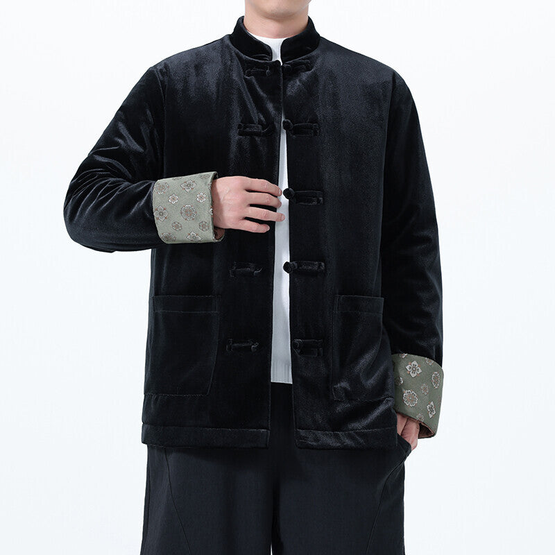 Winter Chinese-Style Tang Suit Jacket for Men, Corduroy Cotton Coat, Retro Thickened Cotton Clothing, Chinese-Style Button Cotton-Padded Jacket, Hanfu