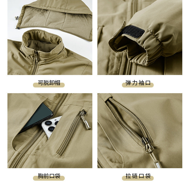 Cotton Jacket Fleece-Lined Thickeneded Windproof Waterproof Warm Autumn and Winter Cotton Jacket Large Size Workwear Outdoor Cotton Jacket for Men 8812