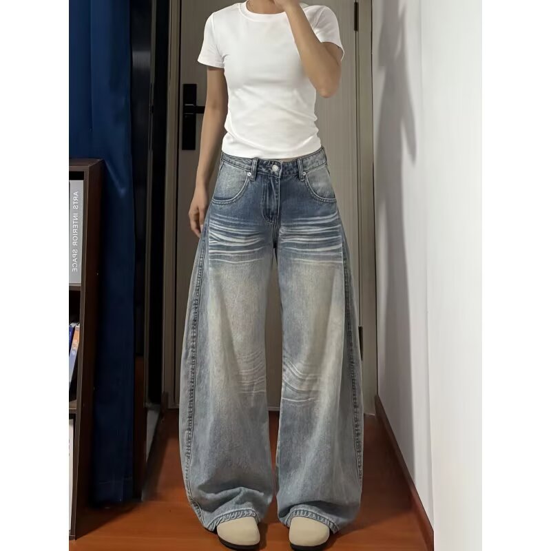 American-Style Wide-Leg Jeans for Women 2025 Spring and Autumn High-Waisted Loose Lazy Drapey Floor-Length Straight Pants