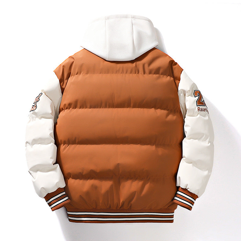 2023 Men's Winter Fashion Coat Trendy Fake Two-piece Hooded Letter Printed Bread Suit Couple's Cotton-padded Coat