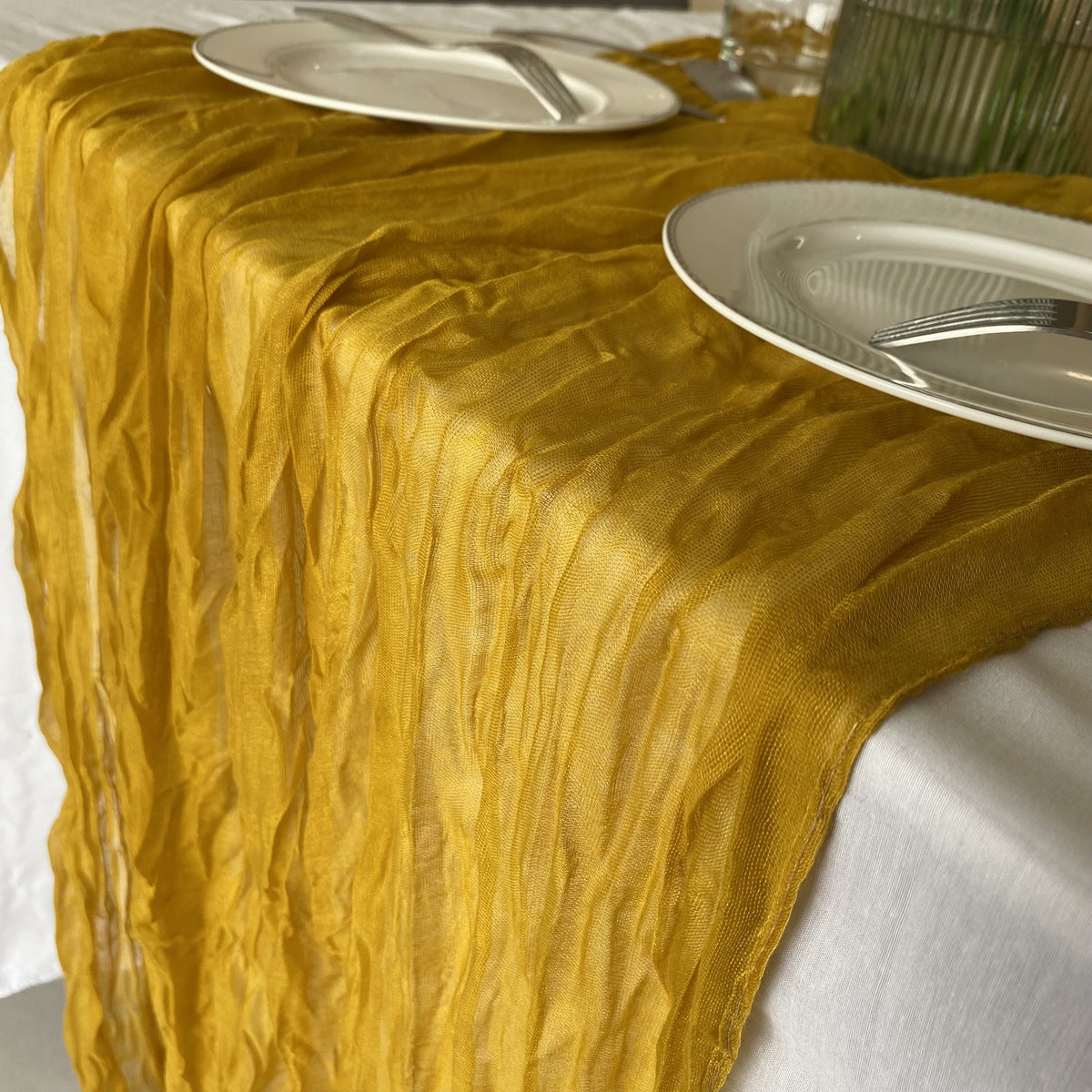 Bali Crepe Table Flag Foreign Trade Western Tablecloth Light Luxury High-End Wedding Party Decoration Pleated Table Flag Wholesale