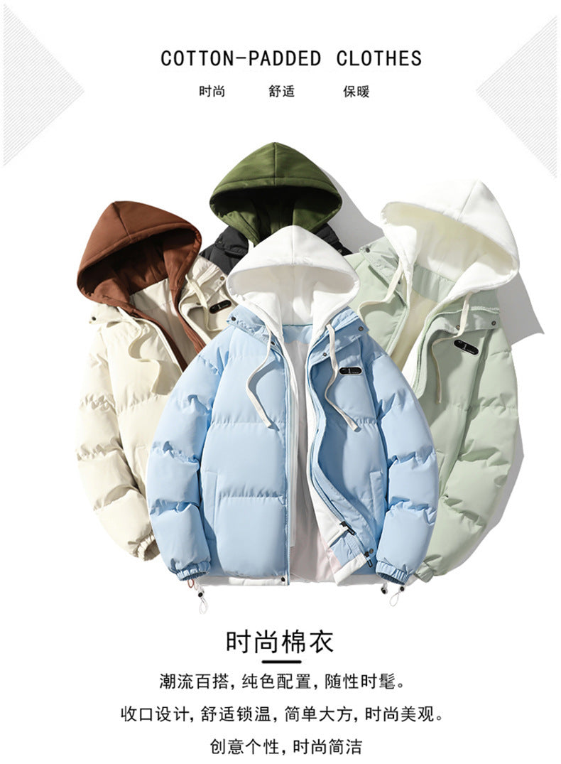Men's Cotton-Padded Jacket Winter Cold-Proof Cotton Jacket Hooded Fake Two-Piece 2024 New Youth Cotton-Padded Jacket Couple Trendy Brand