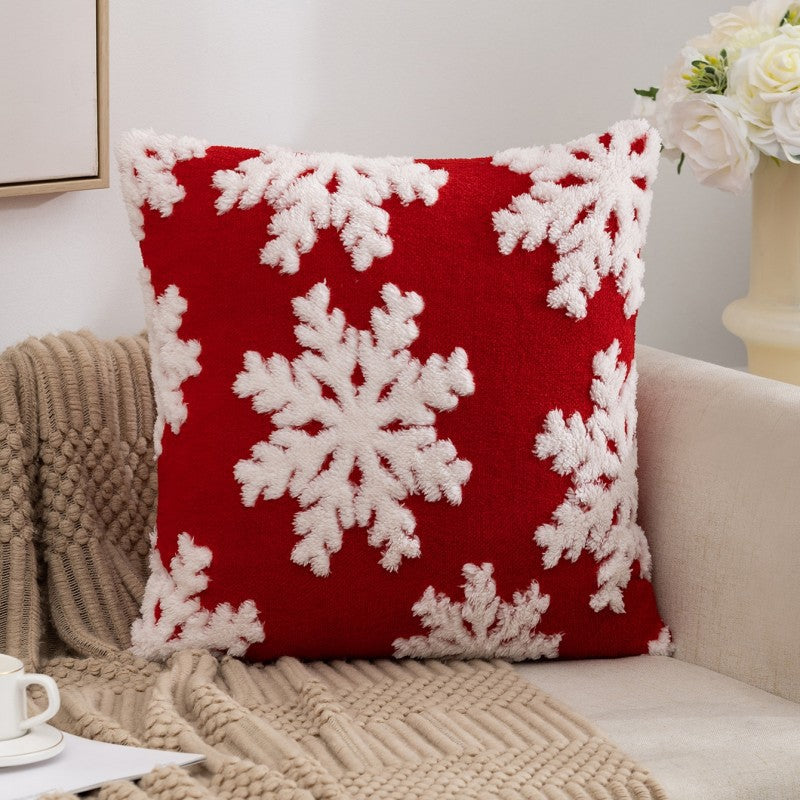 New Christmas Pillow Case Snowflake Velvet Jacquard Christmas Tree Elk Pillow Cushion Cross-border Holiday Decoration Cushion Cover
