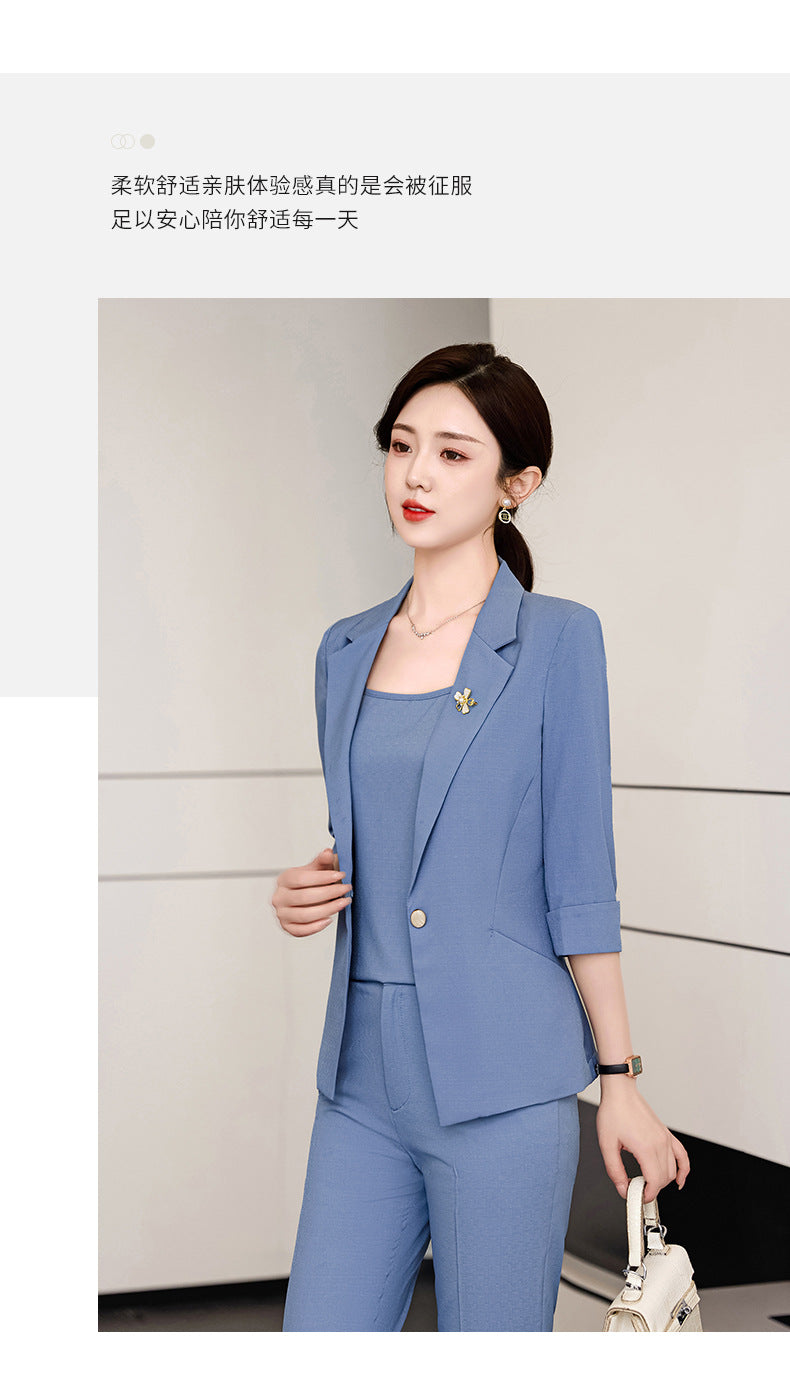 Pink Mid-Sleeve Suit for Women 2025 New Summer Thin Business Attire Elegant Beauty Salon Front Desk Work Clothes