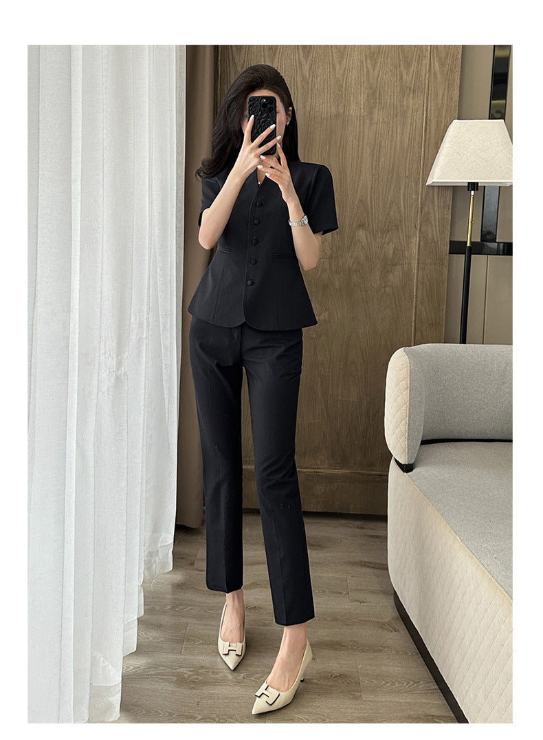 Short-Sleeved Suit Women's Summer Thin Business Attire Jewelry Store Gold Store Sales Workwear Hotel Front Desk Workwear